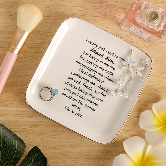 PUDDING CABIN Thank You Gifts for Women Mom - Ceramic Jewelry Tray 5.5inch - Mothers Day Birthday Appreciation Inspirational Gifts for Women Coworker Teacher, Retirement Gift for Woman