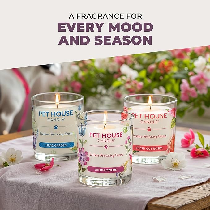 Pet House Lavender Candle Clean Burning, Long Lasting Pet Odor Candle for Home - Lavender Green Tea