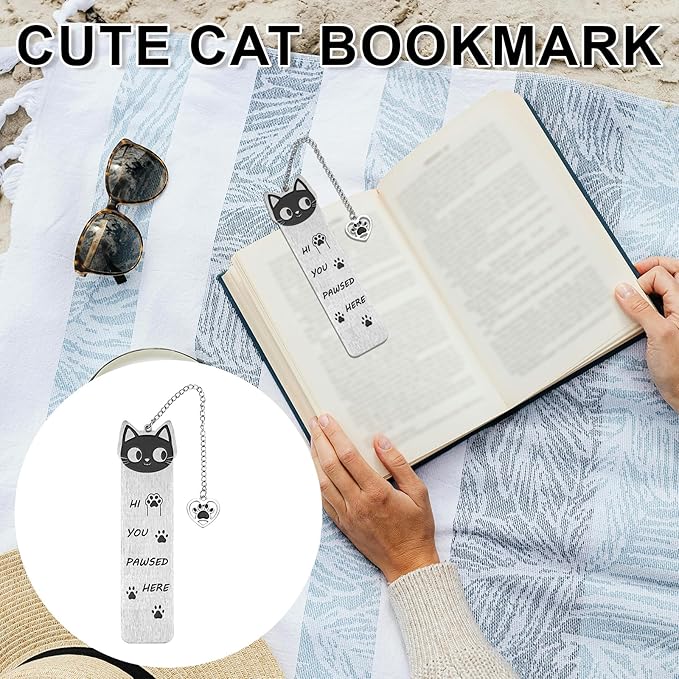 Cute Cat Bookmark, Zinc Alloy Kitten Paw Print Bookmarks Reading Gifts for Cat Lovers Funny Black Kitten Book Marks Animal Bookmark Gifts Book Accessories for Reading (Style F)