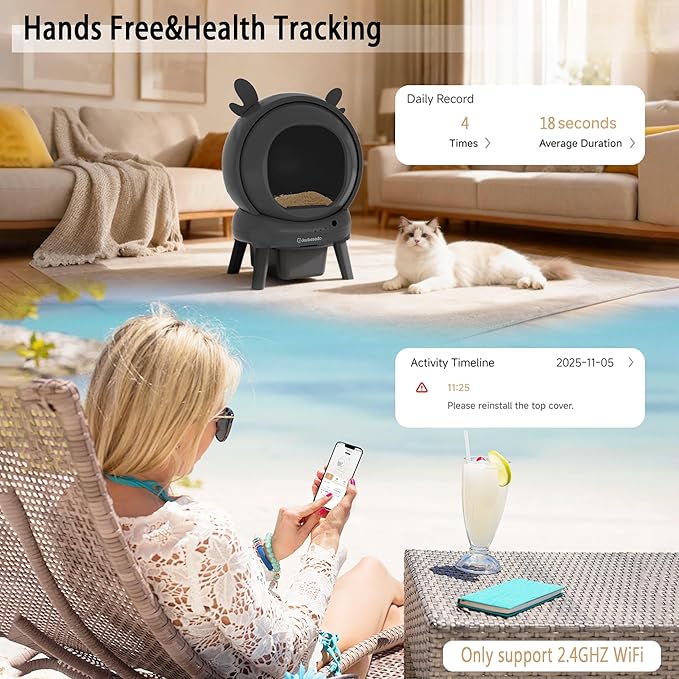Automatic Cat Litter Box Self Cleaning Litter Box for Multiple Cats, Large Capacity App Control with Dual Safety Protection, Removable Washable Liner