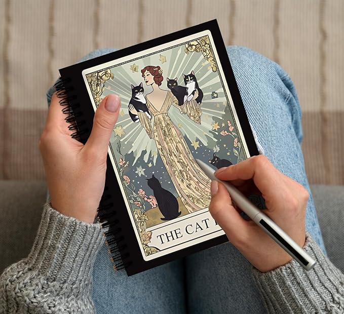 KDHTY Vintage Cat Tarot NotebookJournal,Gothic Black Cat Journal Notebook,Gothic Office Supplies Gifts for Women,Witchy Cats Gifts for Cat Lovers,5.5 x 8.3