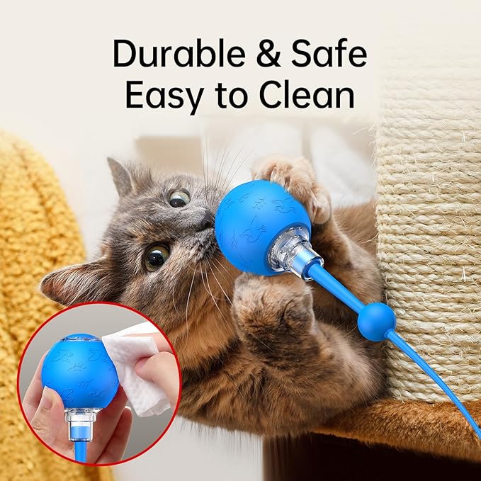 Interactive Cat & Dog Toys for Indoor Pets, Automatic Electric Self Rotating Ball with Chirping Sound, Motion Activated Long Tail - Smart Spinning Ball for Fun Exercise, Cats and Dogs Play, Blue