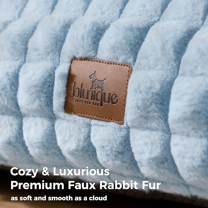 Dog Bed for Medium Dogs – Cute Fluffy Pet Sofa with Faux Rabbit Fur,Supportive Dog Couch Beds, Washable Cover in 3D Diamond Pattern, 36 Inch Light Blue