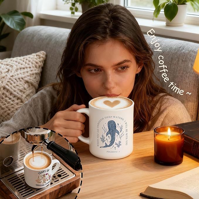 Whale Shark Christian Mug, Isaiah 43:2 Bible Verse Coffee Cup, Christian Gifts for Women Men, Coastal Beach Religious Scripture Ceramic Coffee Mug 11 oz