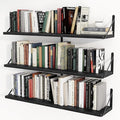 Heimlove Floating Book Shelves for Wall,35.4 Inches Long Wall Mounted Bookshelves,Heavy Duty Bracket Shelves for Living Room Kitchen,Laundry Room Storage & Decor,Set of 3,Black