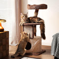 Modern Cat Tree for Large Cats, 40 Inch Solid Wood Cat Tower & Luxury Condo for Indoor Cats Adult, Heavy-Duty Cat Tree for Maine Coon, Stable Multi-Level Scratching Post, Cozy Perch & Hideaway, Brown