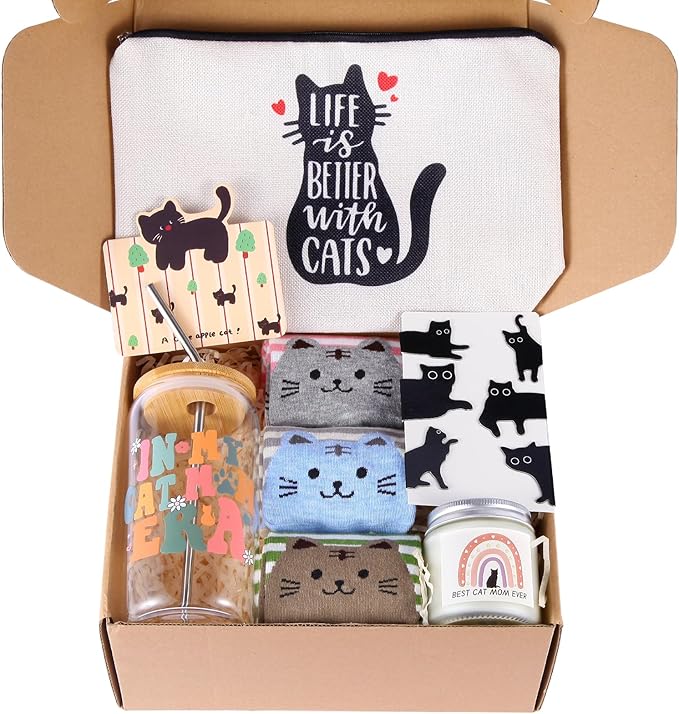 Cat Lovers Gifts For Women, Cats Mom Gift Box For Christmas, Mother's Day, Birthday,Cute Cat Themed Gifts For Crazy Cats Lady, Girlfriend, Daughters