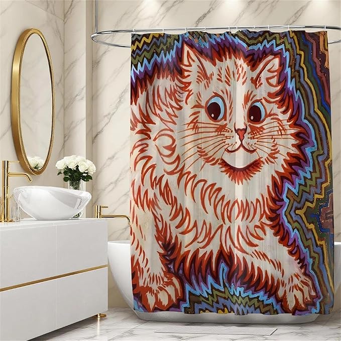 Louis Wain Cats Prints Shower Curtains,Psychedelic Style Cat Shower Curtains,Funny Waterproof Polyester Louis Wain Art Psychedelic Decor for Bathroom or Animal Lover,72 x 72 in