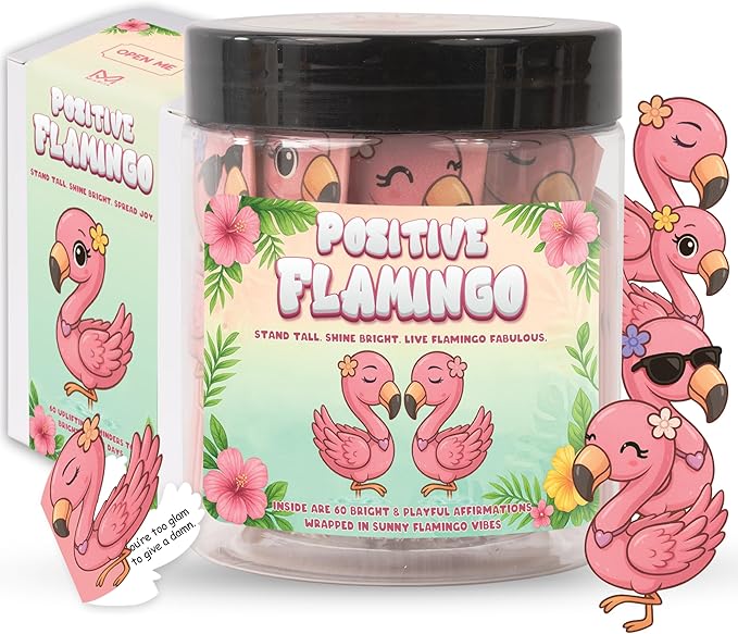 Miarita Positive Flamingo Jar – 60 Affirmation Cards for Anxiety & Self Care, Flamingo Gifts for Women, Teens & Sister, Friends, Cards to Reduce Anxiety & Increase Relaxation, White Elephant Gifts