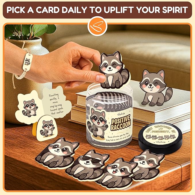 Stofinity Cute Raccoon Gifts For Women - Emotional Support Raccoon Affirmation Cards For Birthday, Christmas, Back To School Gift For Students, College Care Package For Teen Girl Gifts Trendy Stuff