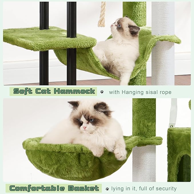 Gitelsnour Cat Tree, Cat Tower for Indoor Cats, 43.3 inch Cat Tree Tower with Sturdy Steel Tube, Hammock, Cat Condo for Small Cats and Kittens, Scratching Post, Green GCT004SGR