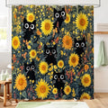 Funny Black Cat Sunflower Shower Curtain for Bathroom, Cute Yellow Floral Botanical Waterproof Polyester Bath Curtains with 12 Hooks,Spring Summer Farmhouse Decor,72 x 72 Inches