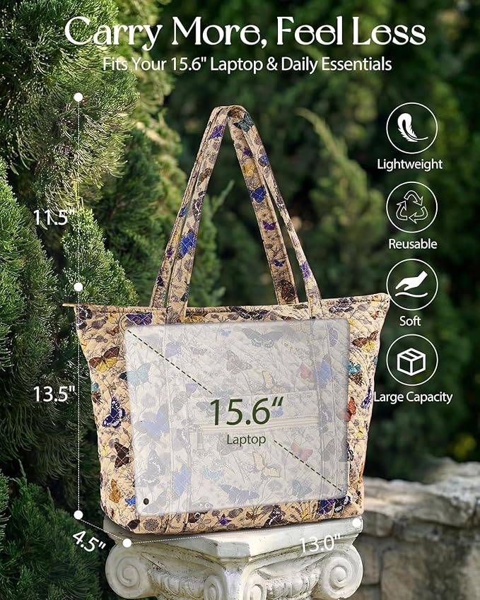 Miss Adola Quilted Tote Bag with Zipper - Laptop Tote Bag for Women, Large Capacity with Pockets for Work Teacher Travel