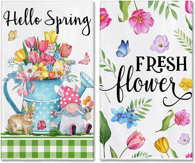 Hexagram Spring Kitchen Towels Set of 2, Flower Funny Spring Hand Towels for Bathroom Decor, Housewarming Gifts for Decorative