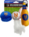 Best Plush CAT Toy - MLB New York Mets Complete Set of 3 Piece Cat Toys Filed with Fresh Catnip. Incld: 1 Baseball Cap Cat Toy, 1 Baseball Cat Toy with Feathers, & 1 Beer Bottle. Beautiful Team Logos