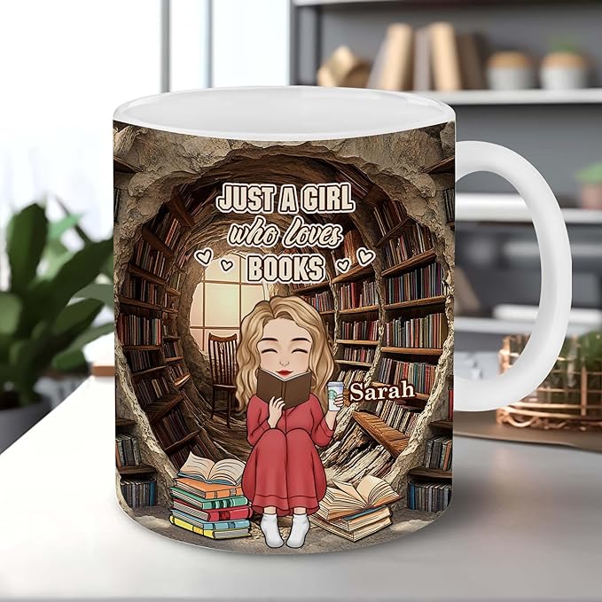 Personalized Book Lover Gifts - Book Lovers Gift For Bookworm, Readers, Librarians, Bookish - Library Bookshelf Mug With Custom Avatar - Bookish Gift For Friends, Women, Her