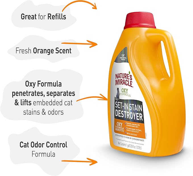 Nature's Miracle Set-In Stain Destroyer, 1 Gallon, For Cat Messes, Oxy Formula With Orange Scent (Pack of 4)