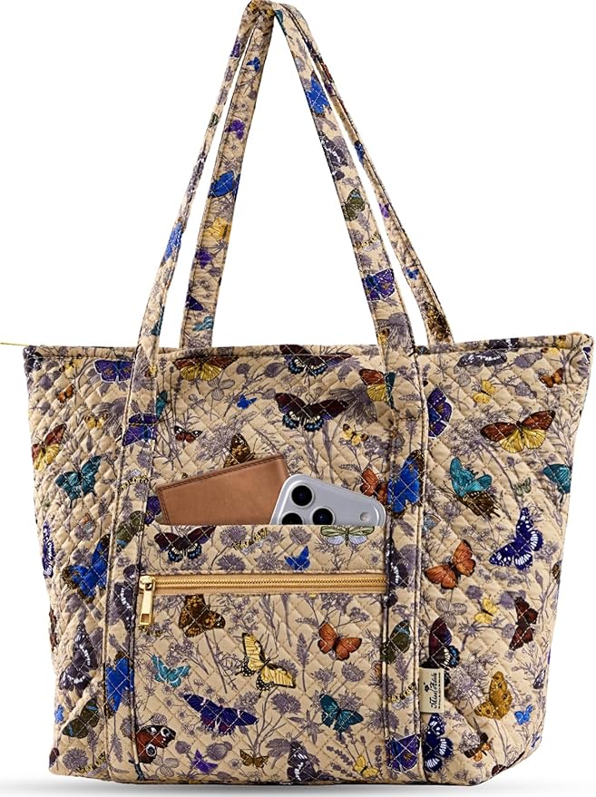 Miss Adola Quilted Tote Bag with Zipper - Laptop Tote Bag for Women, Large Capacity with Pockets for Work Teacher Travel