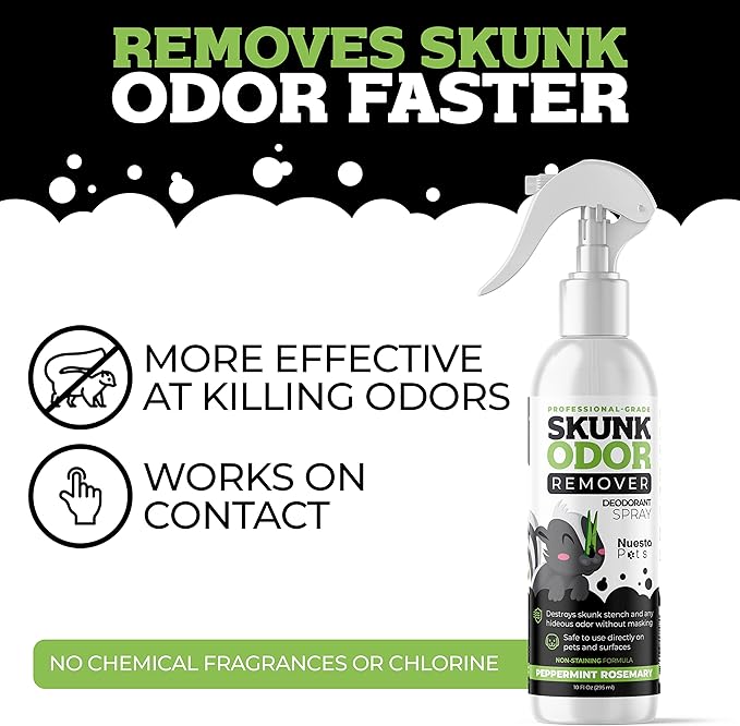 Pets Skunk Odor Remover Deodorant Spray (1 10 oz Bottle) | Stench Eliminator - Clean & Deodorize Dogs - Naturally Derived, pH Balanced - Refreshing Peppermint Rosemary Scent