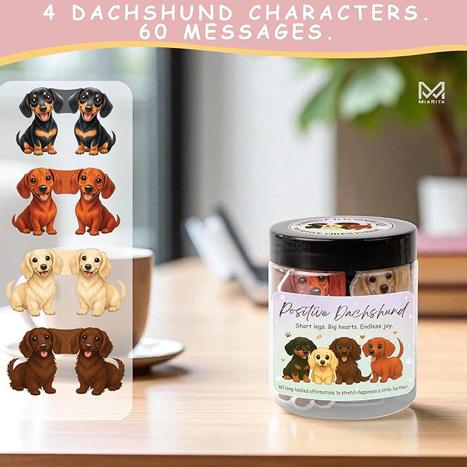 Miarita Positive Dachshund Jar – 60 Affirmation Cards for Anxiety & Self Care, Dachshund Gifts For Women, Dog Mom Gifts For Women, Weiner Dog Gift