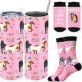 Funnymoom 2 Pack Horse Gifts Set Skinny Tumbler 20 oz Travel Coffee Mug Novelty Cute Animals Socks, Christmas Birthday Party Gifts for Horse Themed