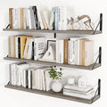 Heimlove Floating Book Shelves for Wall,35.4 Inches Long Wall Mounted Bookshelves,Heavy Duty Bracket Shelves for Living Room Kitchen,Laundry Room Storage & Decor,Set of 3,Silver Grey