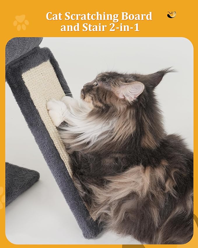 Aechonow Cat Tree for Indoor Large Cats, 14 Inch Cat Tower with 20x16.5 Inch Large Perch Bed, Cat Climbing Tree with Sisal Scratching Post for Adult Senior Cats, Removable Washable Mat, Dark Gray