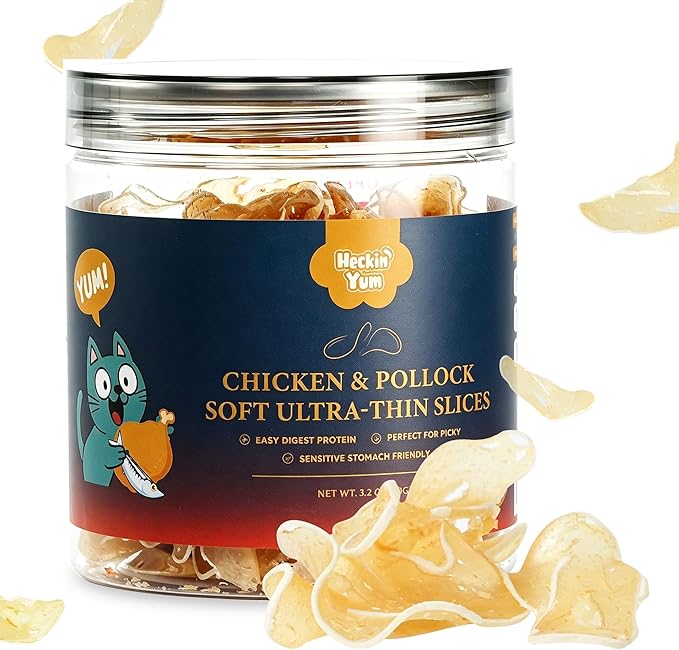 Soft Cat Treats, Chicken & Pollock Ultra-Thin Slices for Kitten & Senior, Easy to Chew & Sensitive Teeth Friendly, Grain-Free & Gentle on Digestion Cat Snacks, 3.2 oz