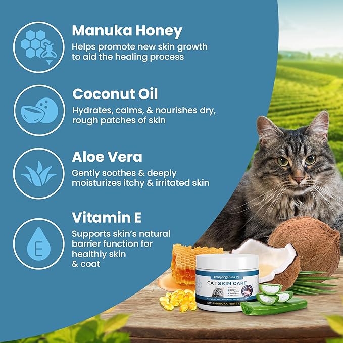Cat Paw Balm Cat Cream 4 oz: Hot Spot Treatment for Cats Dermatitis, Mange Treatment, Cat Itchy Skin Relief for Dry Skin, Pet Wound Care, Natural Allergy Relief with Manuka Honey, Aloe Vera, Vitamin E
