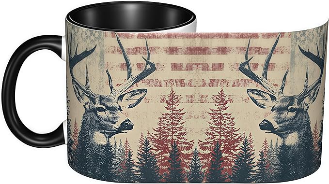 FyLybois Deer Coffee Mug Ceramic Coffee Cup with Handle Microwave Safe for Home or Office Gifts for Women and Men