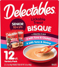 Delectables Lickable Treat Bisque Senior 10+ Wet Cat Treat Variety Pack, Food Topper, Hydrating, Grain-Free, No Fillers, No By-Products, No Added Preservatives, 1.4oz Pouch, 12ct