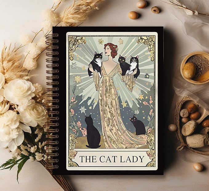 KDHTY Vintage Cat Tarot NotebookJournal,Gothic Black Cat Journal Notebook,Gothic Office Supplies Gifts for Women,Witchy Cats Gifts for Cat Lovers,5.5 x 8.3