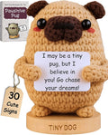 Pug Gifts for Pug Lovers - Tiny Positive Crochet Animal with 30 Uplifting Signs for Dog Owners - Funny and Cute Emotional Support Presents Idea for Mothers Day - Dog Mom Gift for Women Birthday