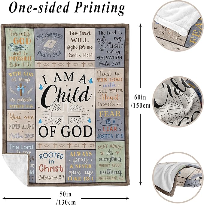 XALAZY Christian Gifts for Women, Religious/Inspirational Gifts for Women, Gifts for Christians, Baptism/Confirmation/Catholic Gifts for Girls/Sister/Friend, Christian Blanket 50" X 60"