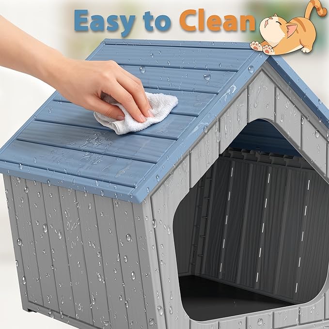 Cat Litter Box Enclosure, Resin Enclosed Litter Box Furniture with Air Holes, Outdoor Cat House Weatherproof, Wide Opening Design for Easy Cleaning, Blue