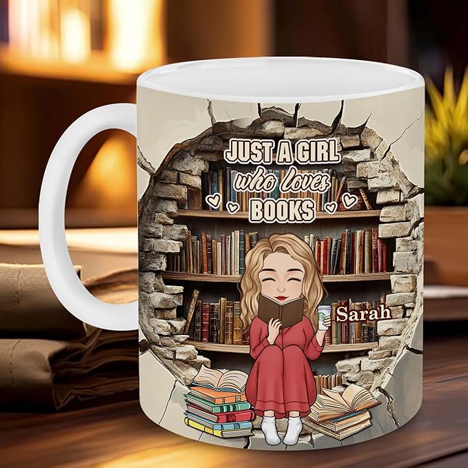 Personalized Book Lover Gifts - Book Lovers Gift For Bookworm, Readers, Librarians, Bookish - Library Bookshelf Mug With Custom Name - Bookish Gift For Friends, Women, Her