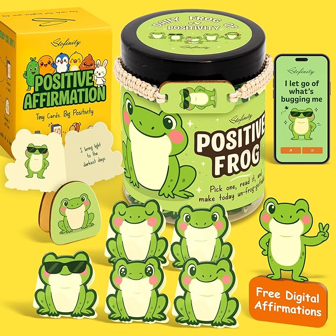 Stofinity Emotional Support Frog Gifts For Women - Jar Of Daily Affirmation Cards For Teens Friend, Cute Inspirational Cards Jar For Men Coworkers, Unique Gifts For Women Birthday, Christmas