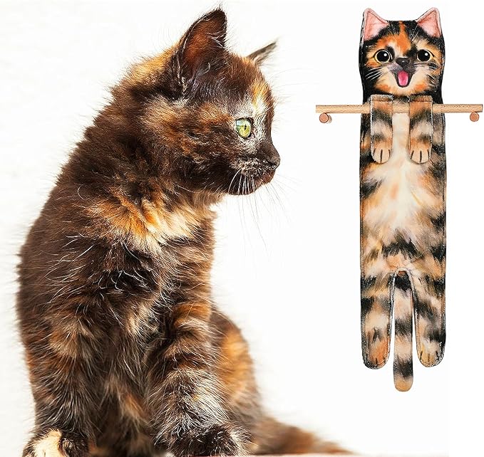 Funny Hand Towels for Bathroom Kitchen Decor - Cute Cat Hanging Hand Towel Kitchen Gadgets - Unique Housewarming Birthday Christmas Cat Lover Gift Ideas for Women Mom Lady Adults