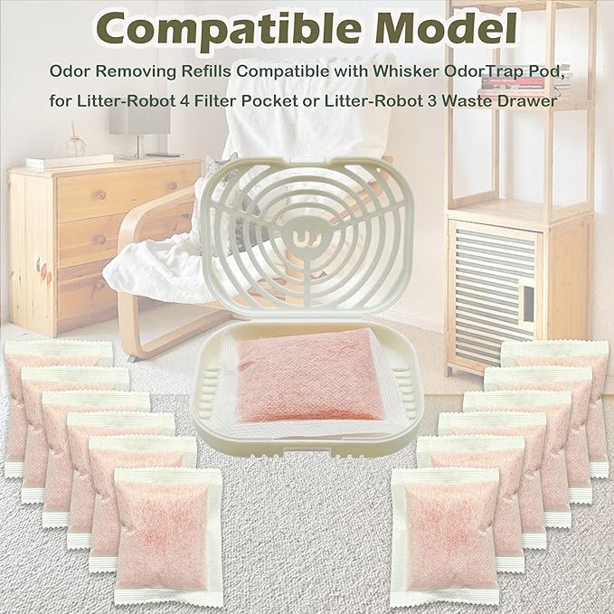 12 Pack Eliminates Litter Box Odors for Whisker OdorTrap Pod, Odor Removing Refills Compatible with Traditional Litter Boxes