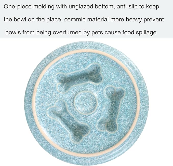 Ceramic Slow Feeder Cat Bowls 6 Inch Cute Bone Slow Feeding Dog Food Bowl,Whisker-Friendly, Anti-Vomiting Feeder for Cats and Small Dogs Non Slip Dishwasher/Microwave Safe (Blue)