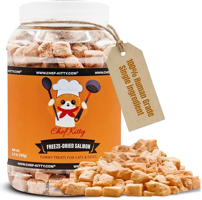 Freeze-Dried Salmon Treats for Cats & Dogs – 100% Wild Caught, Single Ingredient, High-Protein, Healthy Snack – No Additives or Preservatives – 7.0oz - Inspected & Tested in USA