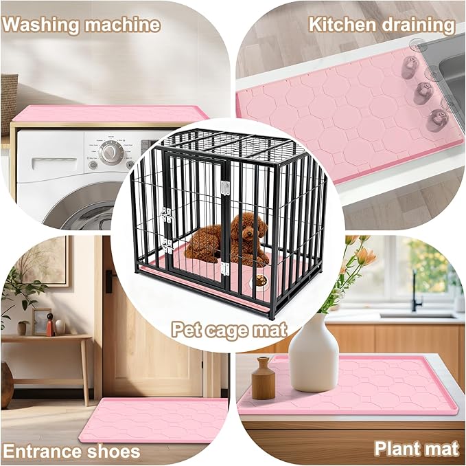 Silicone Cat Litter Mat for Litter Box-28" X 22" Litter Mat for Cat, Waterproof & Leak-Proof Trapping Design, Non-Slip Durable Easy to clean (Pink)