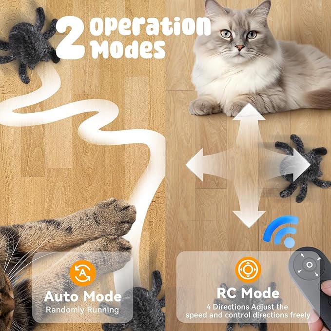 Cat Toys Interactive Remote Control Cat Toy Horror Spider Moving Cat Toy 2 Modes Interactive Cat Toys for Indoor Cats with 3 Speeds