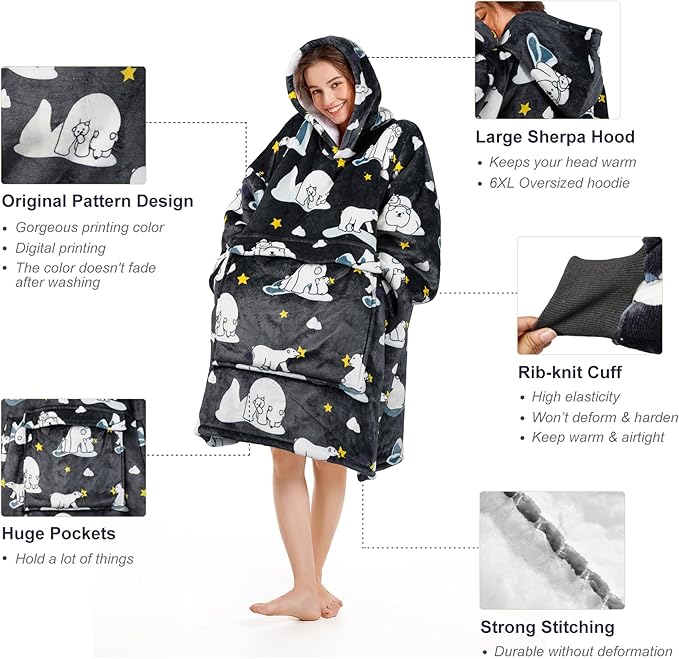 Narecte Cozy Oversized Blanket Hoodie Wearable Blanket Adults Soft Hooded Blanket Hoodie Birthday Gifts for Women Christmas