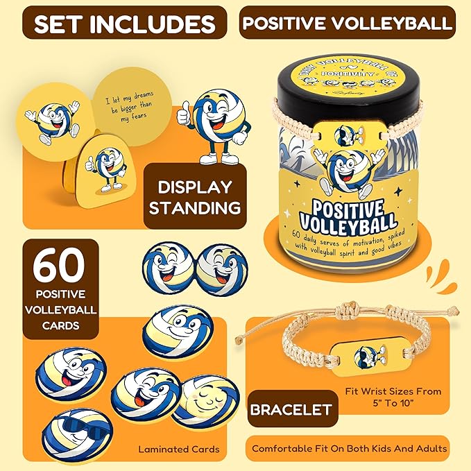Stofinity Positive Volleyball Gifts For Men - 60 Daily Affirmation Cards For Teen Girls Trendy Stuff, Birthday Present Motivational Gifts For Women, Friend, Teammate, Volleyball Accessories For Girls