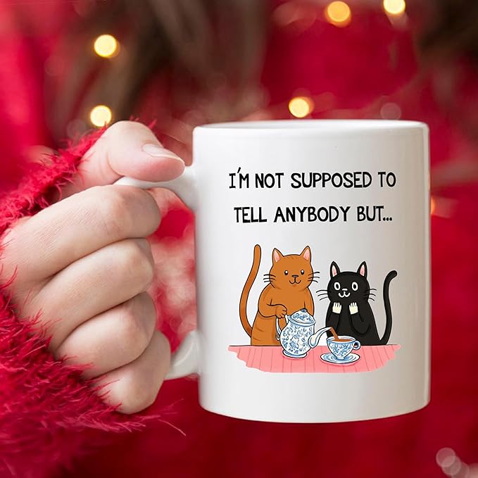 5Aup Cat Lover Mug 'Secret Keeper' - Funny 11oz Ceramic Coffee Cup with 'I Can't Tell Anyone' Design - Perfect Ideal for Best Friends, Women, Cat Ladies, and Gossip Lovers