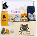 Funny Cat Lovers Gifts for Women, Cat Mom Mothers Day Gifts Box, Premium Cats Themed Gifts Set for Women with Borosilicate Glass Cup Crochet Doll & Socks, Crazy Cats Lady Gift Basket for Birthday