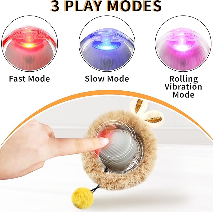 2 Packs Interactive Cat Toy Ball - Automatic Moving Cat Toys for Indoor Cats, USB-C Charging & Self-Rolling Hunting Game Toy with Quiet Motor, Fast Moving Ball in Cat Play Mat