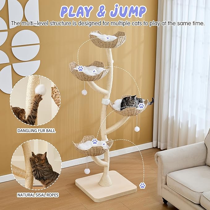 Modern Cat Tree 73" Tall, Scratching Tower for Multiple Small Large Cats with Scratching Post, Multi-Level Luxury Cat Condo