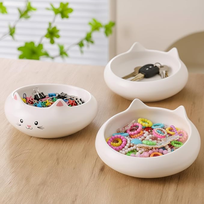 Cat Food Bowl, Ceramic Cat Bowls, Cute Kitten Water Bowl with 7.1oz Capacity, Slanted Kitten Feeding Dish 6.5 inch, Whisker Fatigue Friendly, Adorable and Multi-Use Home Decor